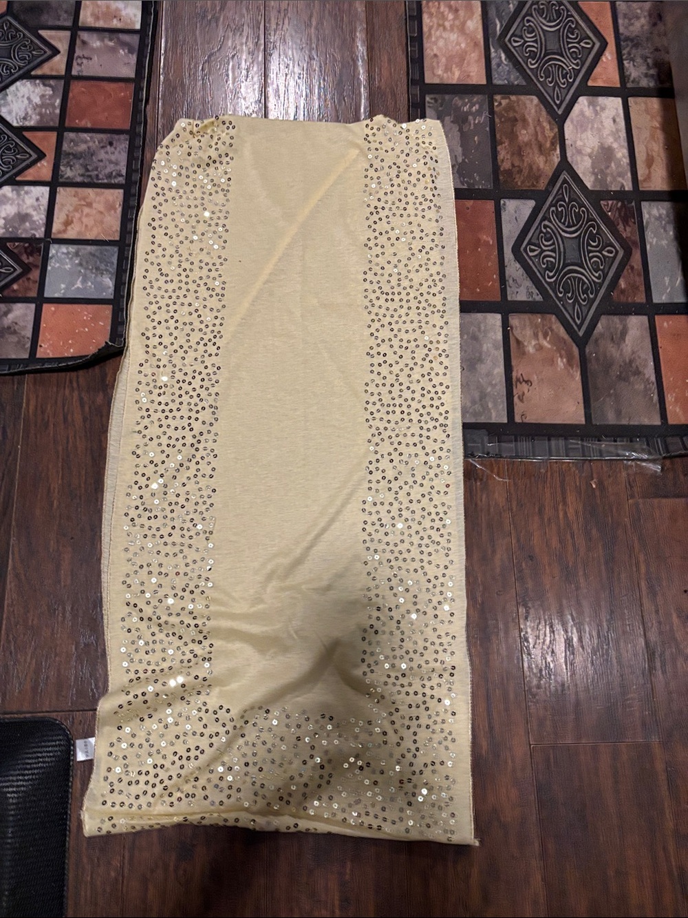 Embellished Cream Tube Scarf with Sequin Side Panels - 100%Cotton NWOT